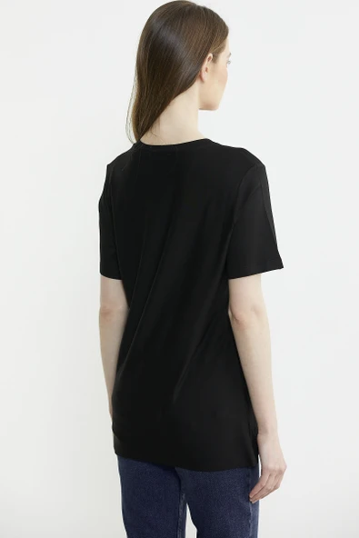 Egzotik Baskılı Rahat Kalıp Tişört - Siyah - Resim 6