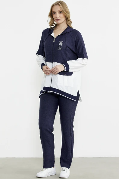 Blok Renk Geçişli Tunik Takım - Lacivert - Resim 2