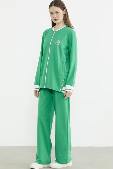 Çıtçıt Detaylı Ribanalı Eşofman Takım - Yeşil - Resim 3