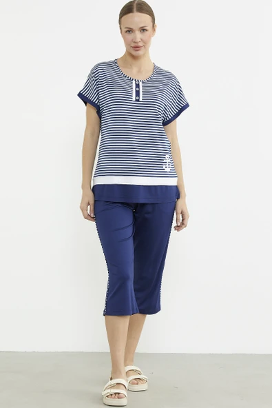 Marine Çizgili Kapri Penye Takım - Lacivert ürün görseli 1