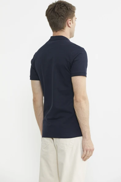 Detaylı Polo Yaka Kısa Kol Tişört - Lacivert - Resim 5