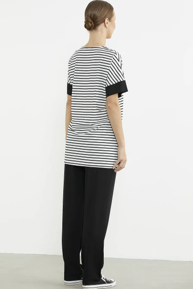 Büyük Beden  Baskılı Penye Tunik Takım - Siyah - Resim 5