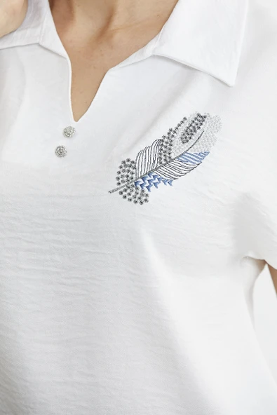 Polo Yaka Keten Görüntülü Takım - Indigo - Resim 5