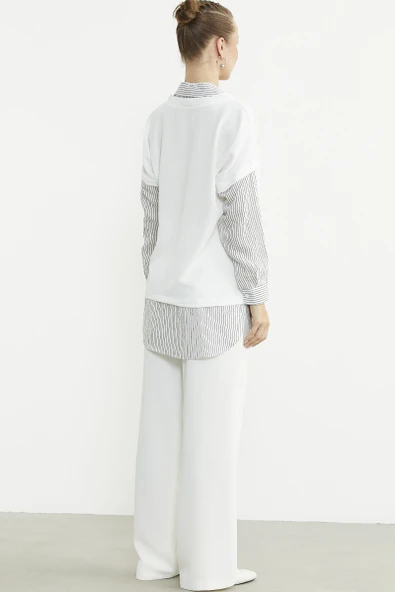 Bluz Kombinli Oversize Gömlek - Siyah - Resim 5