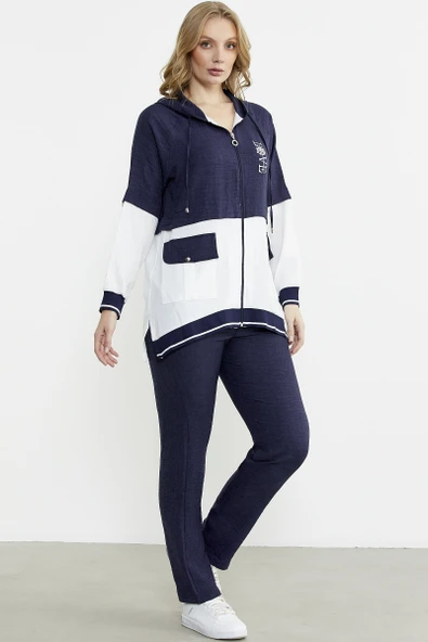 Blok Renk Geçişli Tunik Takım - Lacivert - Resim 5