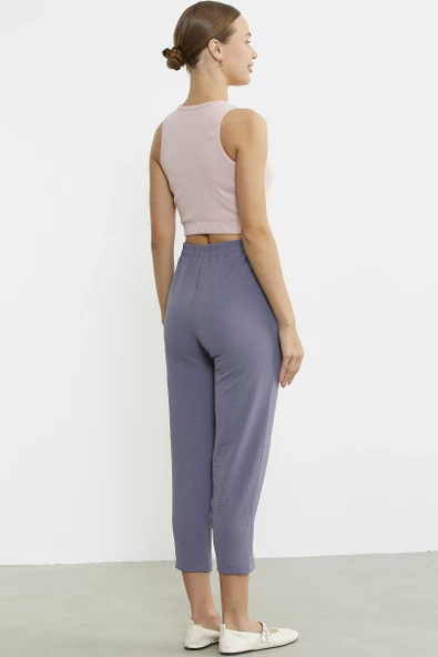 Paça Büzgü Detaylı Krep Pantolon - Antrasit - 5