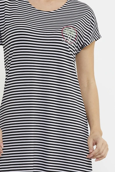 Nakış Detaylı Marine Penye Elbise - Siyah - 5