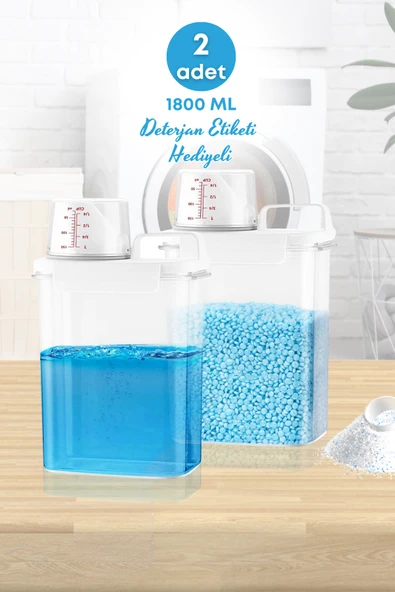 2 Adet Sızdırmaz Depolama Sıvı Toz Deterjan Erzak Saklama Kutusu- Ölçekli Deterjan Kutusu 1800 ml
