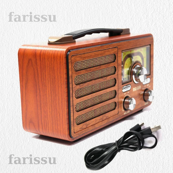 Büyük Boy Gerçek Ahşap Eskitme Görünümlü Çok Fonksiyonlu Retro Radyo | Müzik Sistemli Şarjlı Radyo - 5