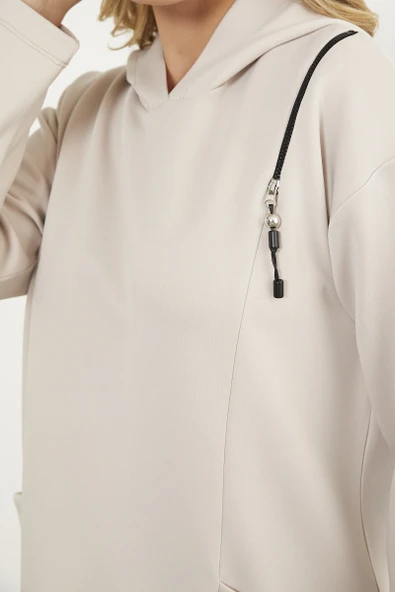 Fermuar Detaylı Cepli Eşofman Takım - Bej - Resim 5