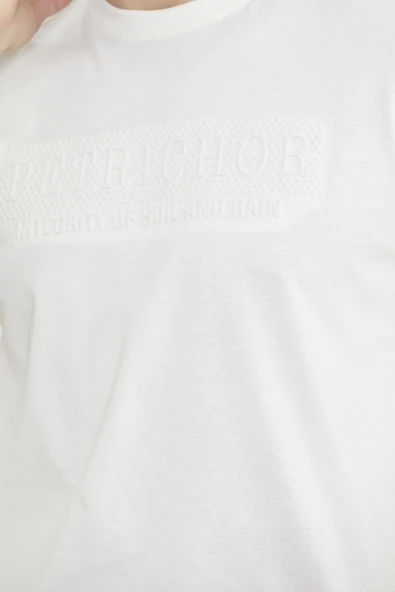 Kabartma Baskı Detaylı Pamuk Tişört - Bej - Resim 4