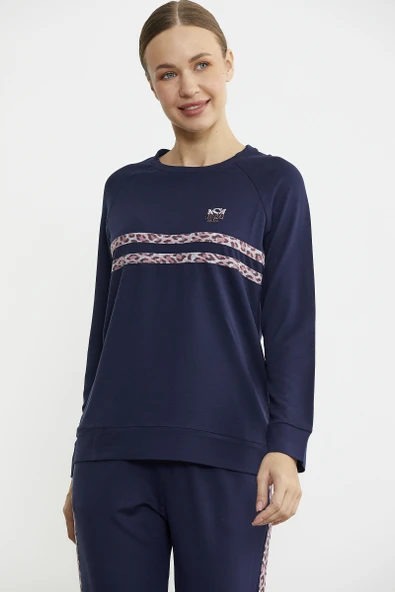 Leopar Çizgili Jogger Pijama Takım - Lacivert - Resim 2