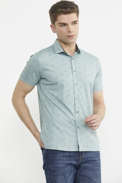 Slim Fit Baskılı Penye Gömlek - Yeşil - 4