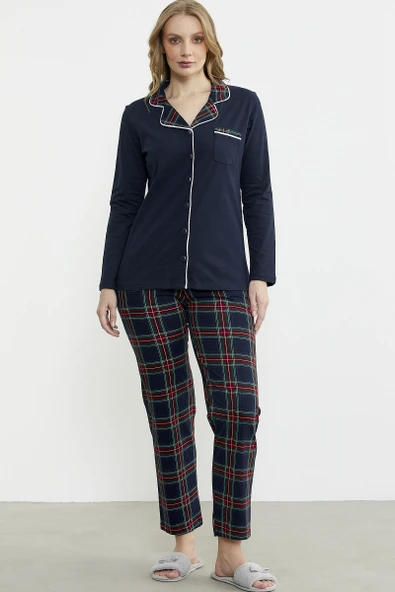 Gömlek Model Ekose Pijama Takım - Lacivert