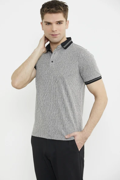 Renk Kombinli Polo Yaka Tişört - Vizon - 3