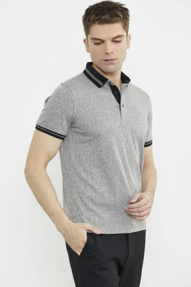 Renk Kombinli Polo Yaka Tişört - Vizon - 5