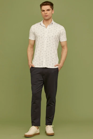 Slim Fit Baskılı Penye Gömlek - Beyaz