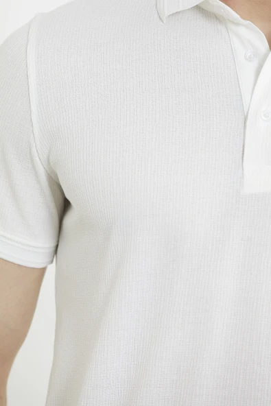 Renk Kombinli Polo Yaka Tişört - Beyaz - Resim 5