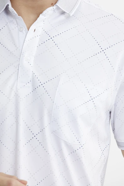 Baskı Detaylı Polo Yaka Tişört - Beyaz - Resim 4