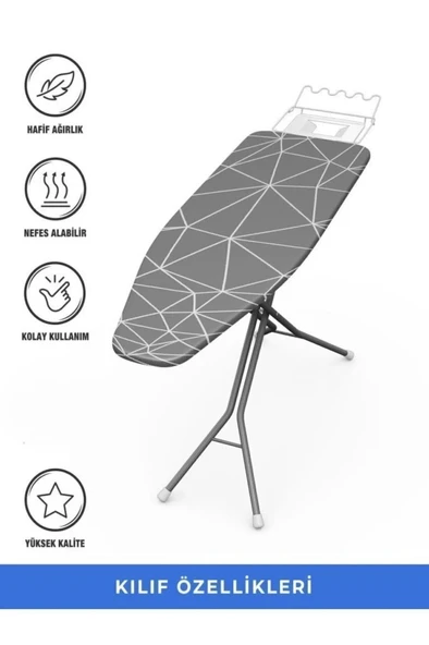 Ütü Masası Kılıfı Örtüsü Bezi Geometrik Desenli İnce Süngerli Ayarlanabilir 45x135 cm - 2