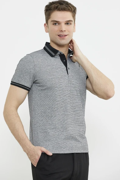 Renk Kombinli Polo Yaka Tişört - Gri - Resim 2