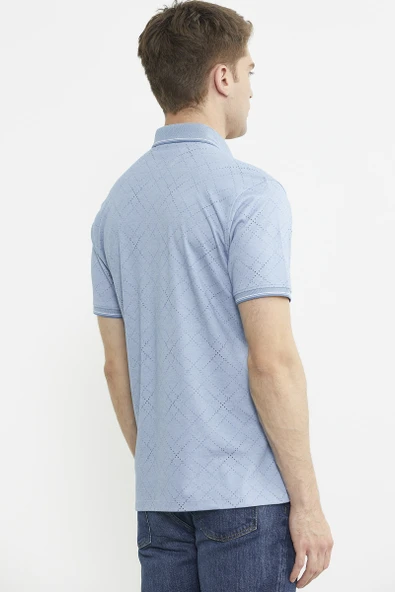 Baskı Detaylı Polo Yaka Tişört - Mavi - 5