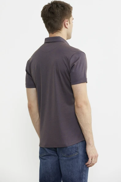 Kısa Kol Slim Fit Penye Gömlek - Mor - 6