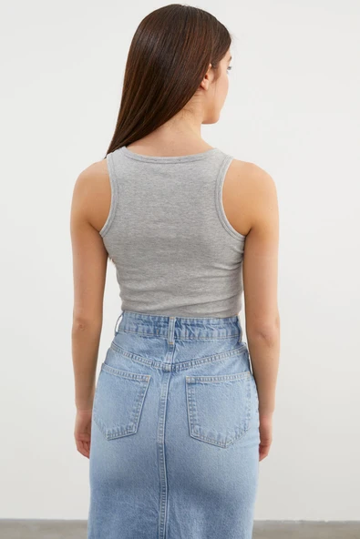 Yüzücü Model Crop Atlet - Gri - Resim 5