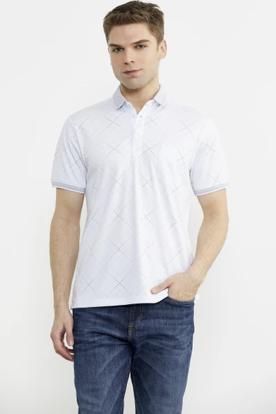 Baskı Detaylı Polo Yaka Tişört - Beyaz - Resim 2