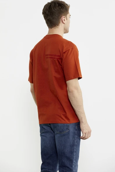 Bisiklet Yaka Oversize Pamuk Tişört - Kiremit - Resim 4