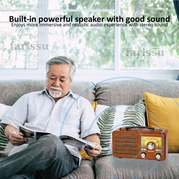 Büyük Boy Gerçek Ahşap Eskitme Görünümlü Çok Fonksiyonlu Retro Radyo | Müzik Sistemli Şarjlı Radyo - 4