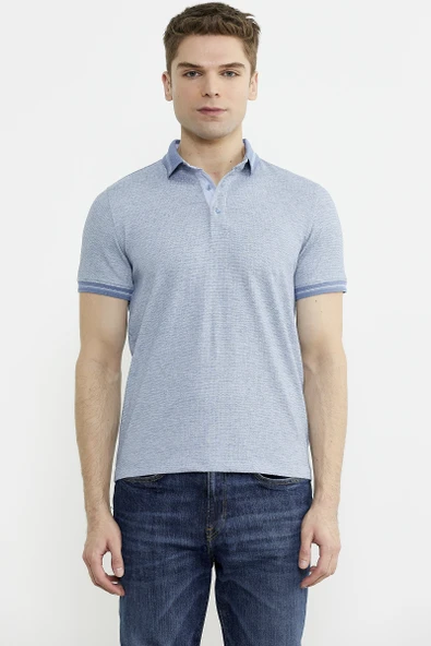 Renk Kombinli Polo Yaka Tişört - Mavi - Resim 2