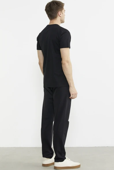 Bisiklet Yaka Baskılı Basic Tişört - Siyah - Resim 5