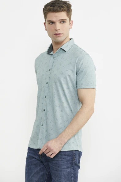 Slim Fit Baskılı Penye Gömlek - Yeşil - 3