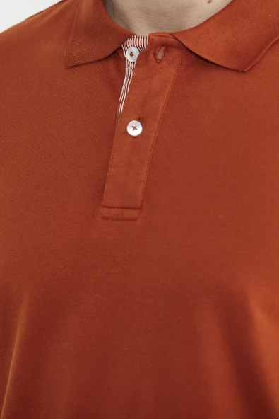 Detaylı Polo Yaka Kısa Kol Tişört - Kiremit - 5