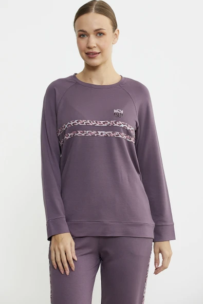 Leopar Çizgili Jogger Pijama Takım - Mor - 3