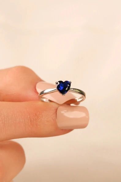 Mavi Kalp Taşlı Altın Yüzük klpyzk001 - Resim 3