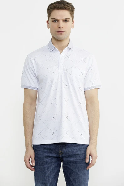 Baskı Detaylı Polo Yaka Tişört - Beyaz ürün görseli 1