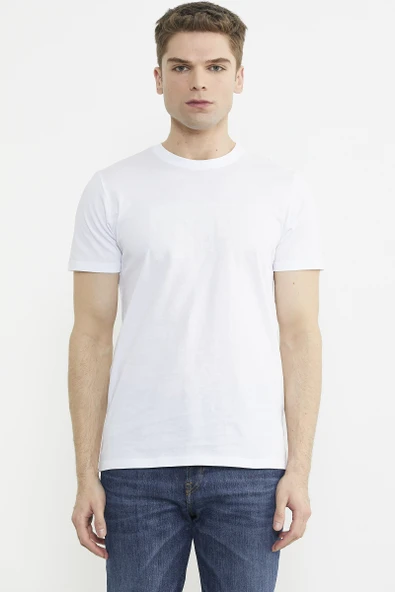 Bisiklet Yaka Baskılı Basic Tişört - Beyaz ürün görseli 1