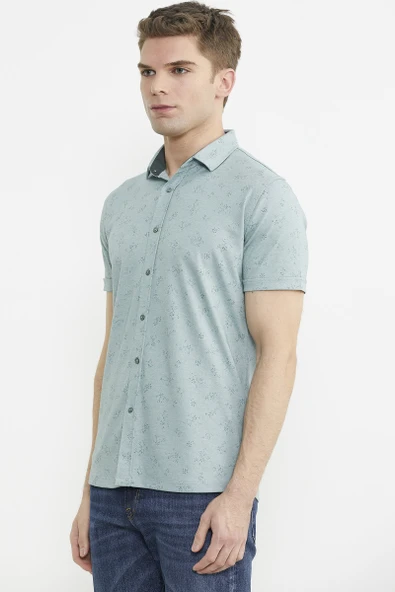 Slim Fit Baskılı Penye Gömlek - Yeşil - 2