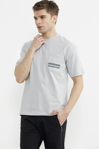 Bisiklet Yaka Oversize Pamuk Tişört - Açık Gri - Resim 4