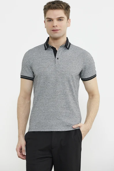 Renk Kombinli Polo Yaka Tişört - Gri ürün görseli 1