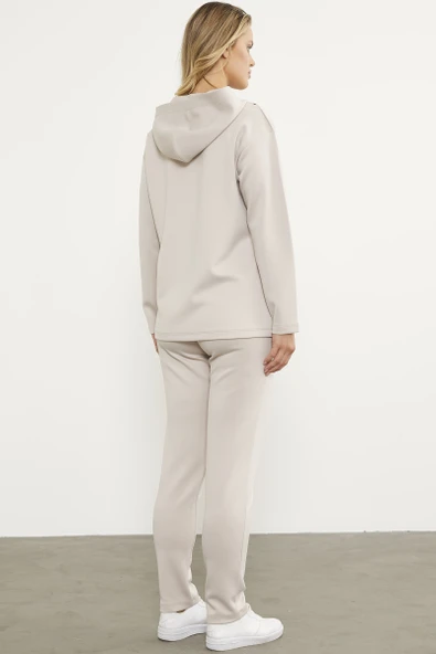 Fermuar Detaylı Cepli Eşofman Takım - Bej - Resim 6