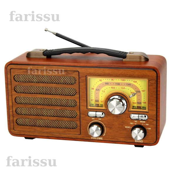 Büyük Boy Gerçek Ahşap Eskitme Görünümlü Çok Fonksiyonlu Retro Radyo | Müzik Sistemli Şarjlı Radyo - 7