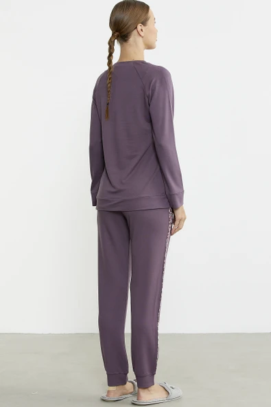 Leopar Çizgili Jogger Pijama Takım - Mor - 6