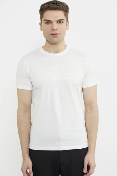 Kabartma Baskı Detaylı Pamuk Tişört - Bej ürün görseli 1