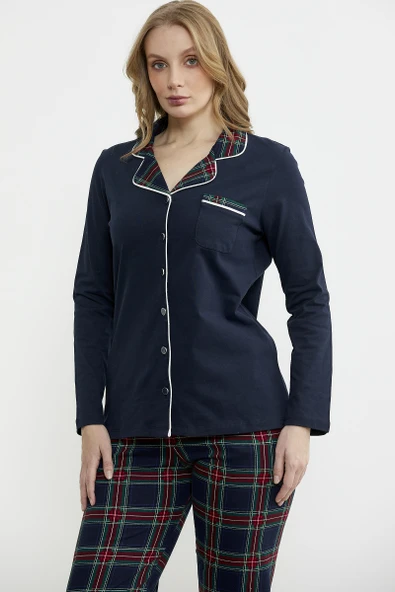 Gömlek Model Ekose Pijama Takım - Lacivert - 3