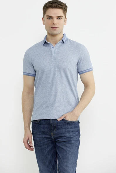 Renk Kombinli Polo Yaka Tişört - Mavi ürün görseli