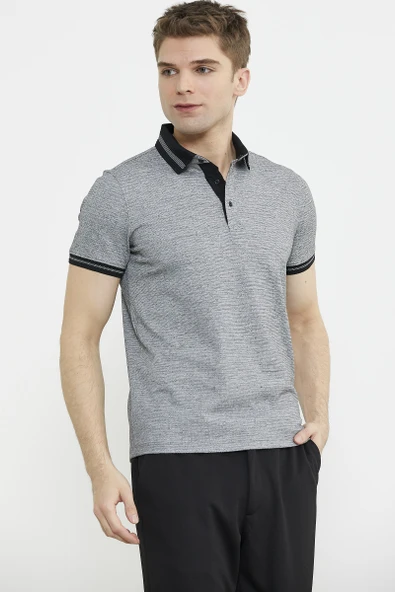 Renk Kombinli Polo Yaka Tişört - Gri - Resim 4
