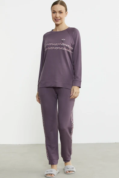 Leopar Çizgili Jogger Pijama Takım - Mor - 2